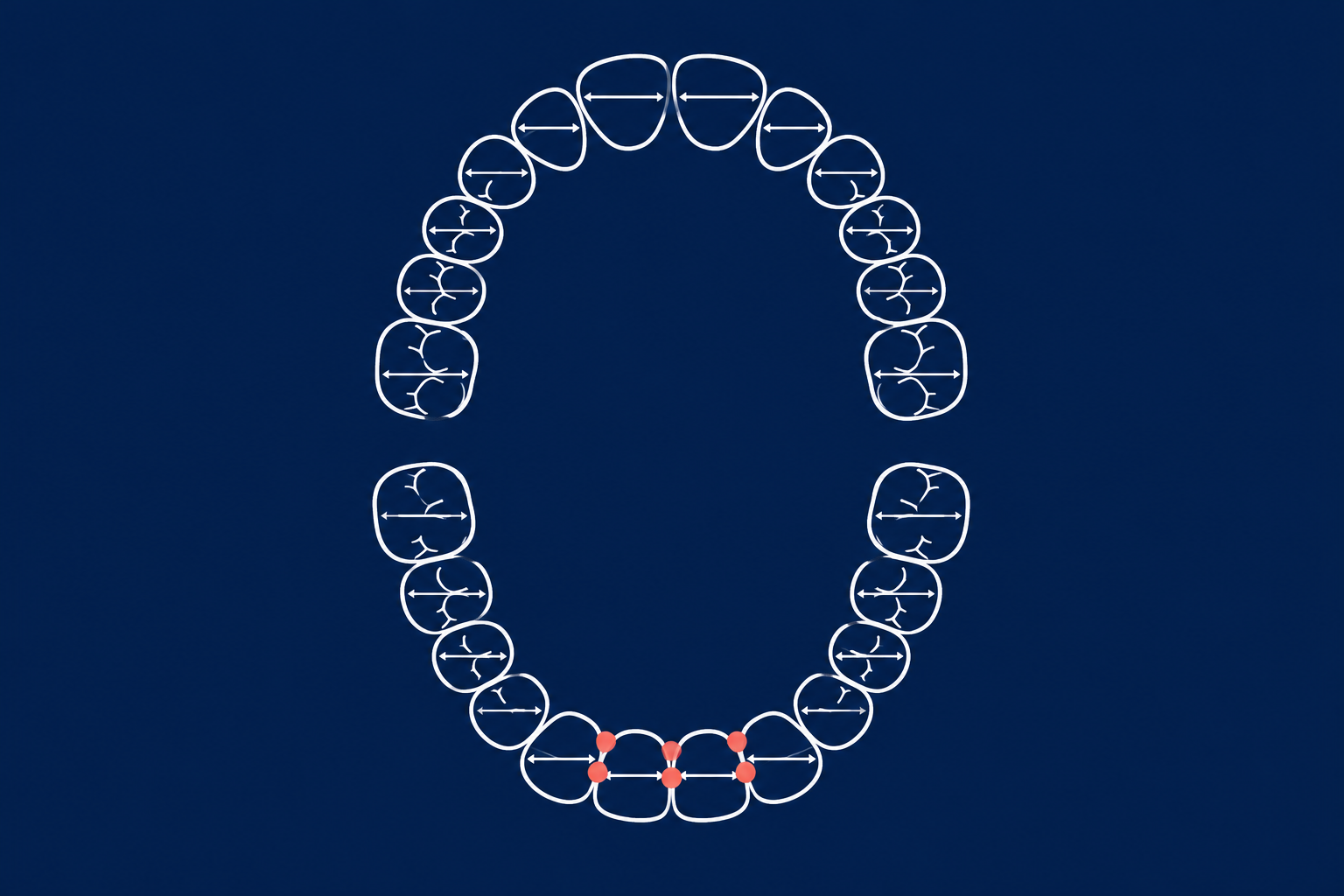 Dental arch with measurement lines