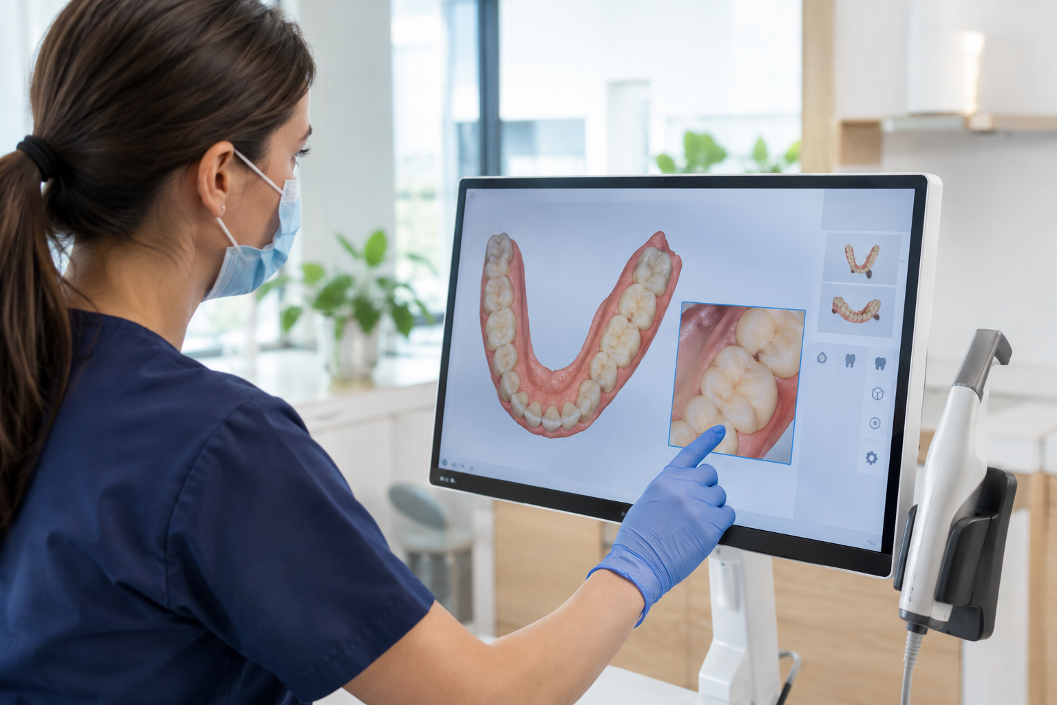 Clinician reviewing 3D scan on monitor