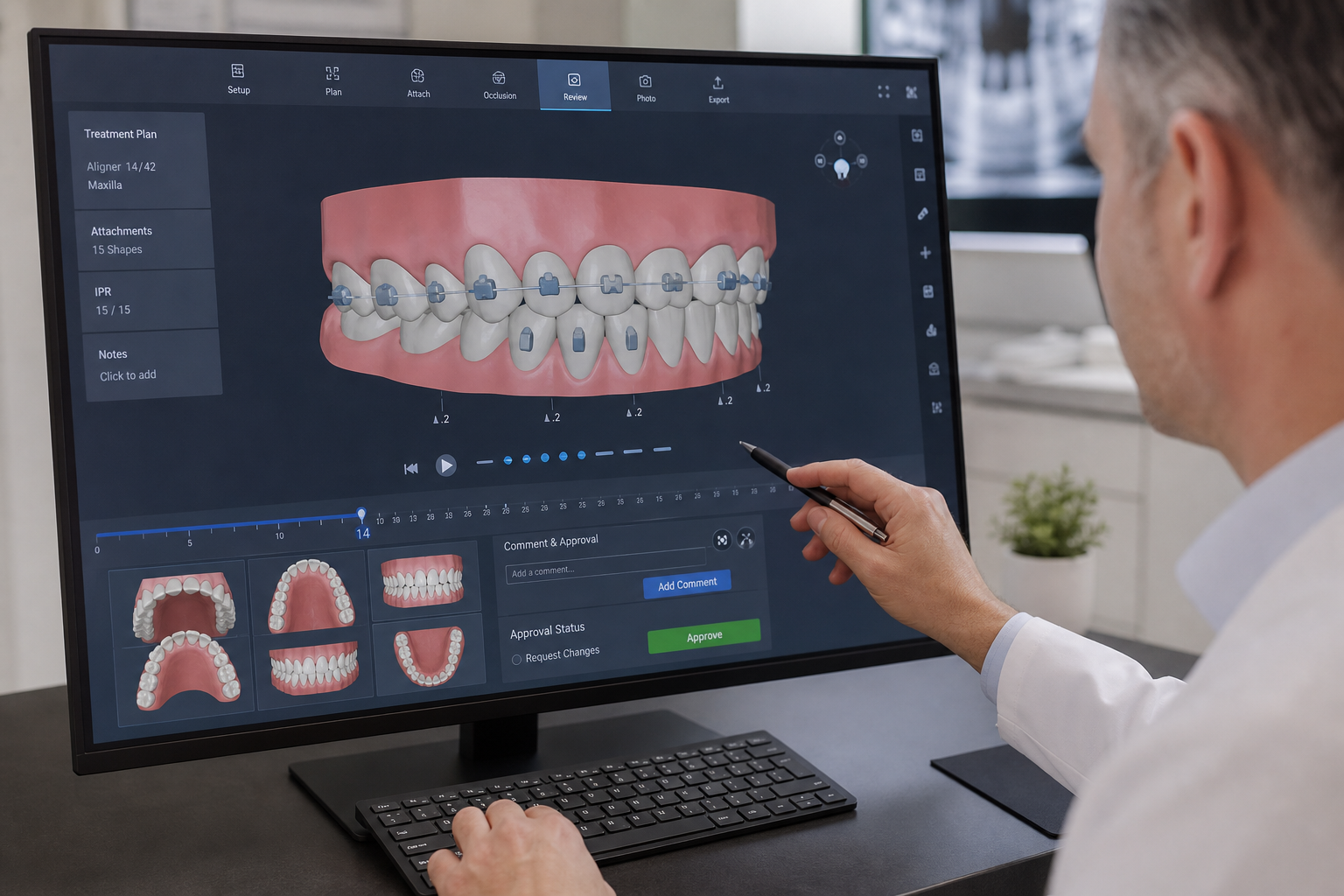 Orthodontist reviewing CAD